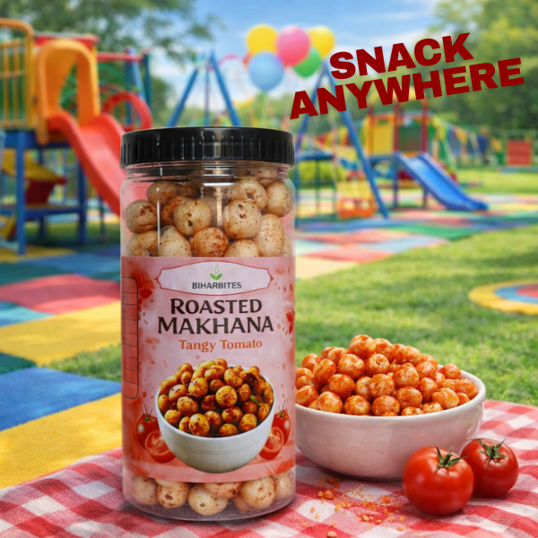 Bihar Bites Roasted Makhana – Tangy Tomato Flavour | Healthy & Crunchy Snack