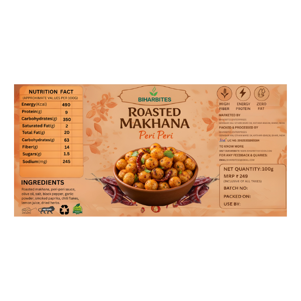 Bihar Bites Roasted Makhana – Spicy Peri Peri Flavour | Crunchy & Healthy Snack